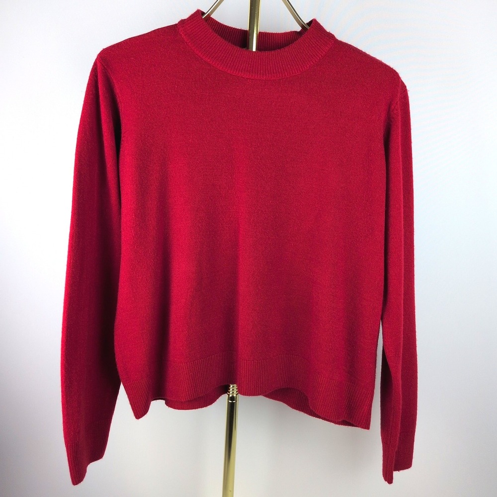 C.D. Petites Women PXL Sweater Red Mock Neck Long Sleeve Acrylic Knit Solid